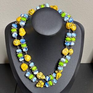 Stone Long Beaded Colorful Southwestern  Boho Chain Necklace